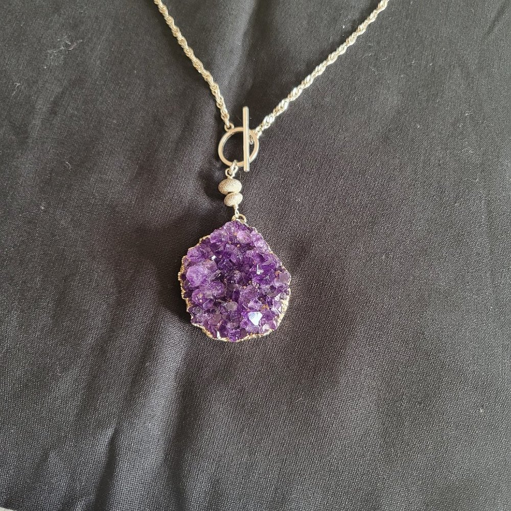 Genuine Raw Amethyst Sterling Silver Necklace